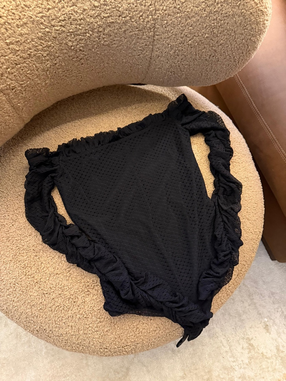 NBD Black Ruffled Off-Shoulder Bodysuit